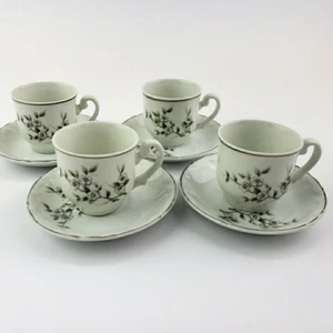 Vintage Espresso Demitasse Tassen Untertassen 4er Set Schmidt Porcelana grau geblümt - Bild 1 von 11