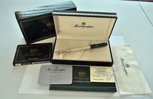 NOS Montegrappa 300 Silver Green 18k Gold F Nib Fountain Pen Full Set - Picture 1 of 16