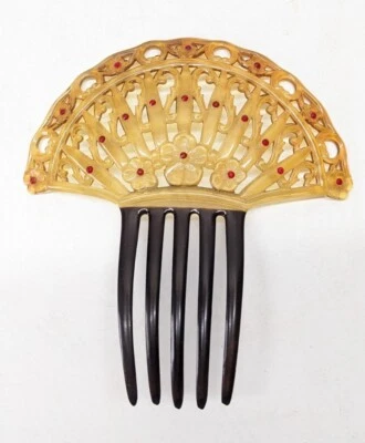 复古 Art Deco Nouveau 西班牙发梳 Peineta 双色红色和黑色大号 — 第 1/4 张图片