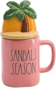 Rae Dunn Coffee Mugs with Decorative ceramic Lids, Sandals Season/Palm Tree/Cora - Picture 1 of 1