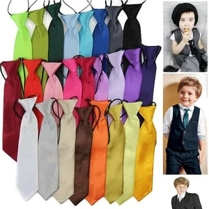 Boys Kids Baby Toddler School Neck Tie Necktie Elastic Plain Black Red Wedding - Picture 1 of 37