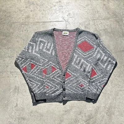 Vintage 90s Made In USA LE Tigre Geometric Cardigan Men’s Size M/L Gray Red - Image 1 of 4