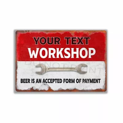 Personalized Vintage Rustic Red OVER White Workshop CUSTOM METAL SIGN or DECAL - Image 1 of 4