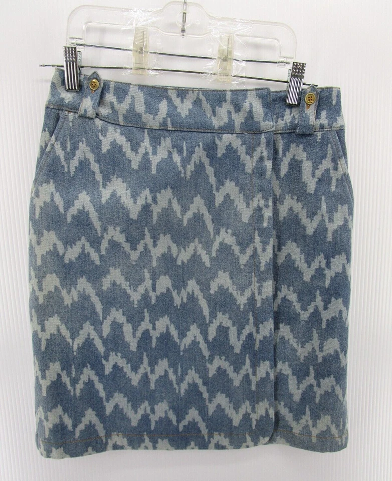 Falda Etcetera Mujer 0 Azul Envolvente Lápiz Recto Denim Informal Azteca Tribal Foto 1 de 4