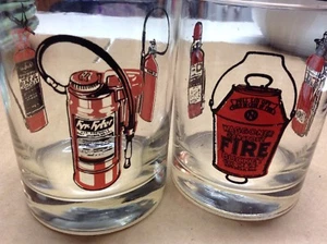 Fire Fighter Fyr Fyter Fire Extinguisher Barware Glasses 4" 1/8 Tall Fireman - Picture 1 of 4