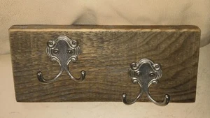 Bolso de Mano/Toalla 4 Ganchos Montaje en Pared Baño Cocina Hall Plateado Metal Sobre Madera  - Imagen 1 de 5