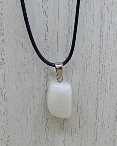 White Jade Crystal/Healing Stone Black Cord Chain Necklace  - Picture 1 of 4