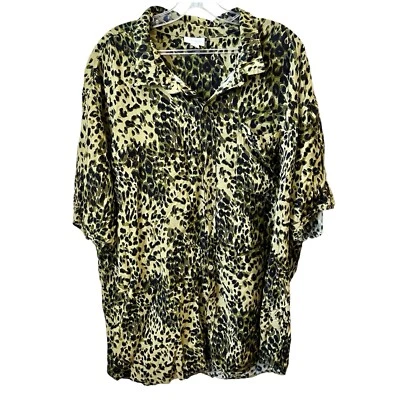 Рубашка на пуговицах LuLaRoe Amy зеленая черная леопардовый принт размер 3XL - Изображение 1 из 4