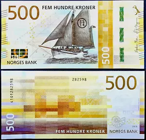 Norway 2018 Stavanger Ship - UNC Banknote 500 Kroner Paper Money Bone P-56 - Picture 1 of 10