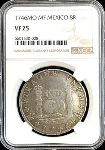 1746 MO MF SILVER MEXICO 8 REALES PILLAR DOLLAR PHILIP V COIN NGC VERY FINE 25 - Picture 1 of 2