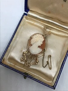 Superb 9ct Rose Gold Victorian CAMEO BROOCH 65mm Long 9gms Fine Detail + Box - Picture 1 of 10