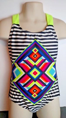 Traje de baño de una pieza Circo a rayas negras para niñas traje de baño UPF 50+ XS (4/5) Foto 1 de 3