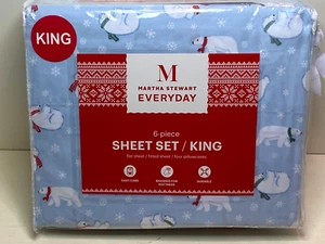 Martha Stewart Everyday Polar Bears & Snowflakes 6 piece King Sheet Set - Picture 1 of 3