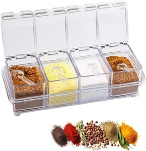 Acrylic Spice Containers – 4 Jars with Lids & Spoons for Kitchen - Picture 1 of 5