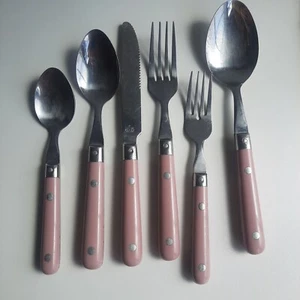 Juego de cubiertos 41 piezas de acero inoxidable de por vida con mango rosa Taiwán servicio para 7-8 - Imagen 1 de 17