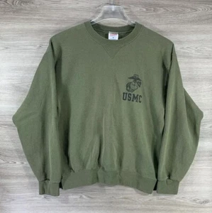 VTG USMC Marines Sweater Mens M Green Graphic Pullover Sweatshirt Soffe USA 90s - Picture 1 of 8