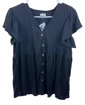 Avenue блузка женщин размер 14/16 черный туника рубашка богемное эластичной короткий рукав новый - Изображение 1 из 4