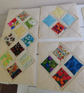 CATHEDRAL WINDOW Quilt Panels Lot of 3 Hand Sewn plus Extra Fabric FREE SHIPPING - Picture 1 of 13