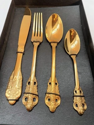 Besteckset Gold Edelstahl vergoldet Barock 24k set Mäander - Bild 1 von 2
