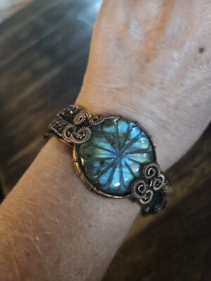 Regalo Para Mujer Envuelto en Alambre Tenis Pulsera Ajustable Cobre Labradorita 9.0" Foto 1 de 4
