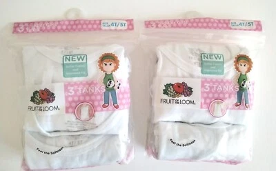 Nuevos 2 paquetes-3 tanques blancos suaves para niñas pequeñas Fruit of the Loom talla 4T/5T para niñas pequeñas  Foto 1 de 4