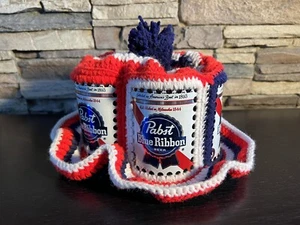 Vintage 1970’s Era Pabst Blue Ribbon Beer Can Crochet Hat - Retro Beer Hat - Bild 1 von 7