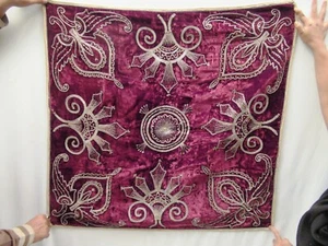 Antique Silver Zardosi Work On Velvet Wall Hanging Cloth Real Jari Work Galicha* - Picture 1 of 10