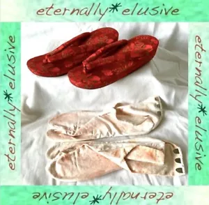 Japanese Vintage Geisha Slippers Zori Shoe Kimono Sandals Tabis Socks 10" Ladies - Picture 1 of 18