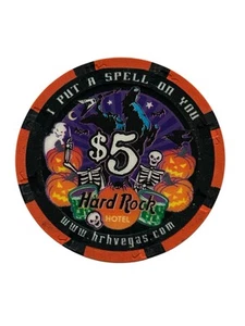 Vtg $5 Casino Chip Hard Rock Hotel Las Vegas Halloween 1999 I Put a Spell on You - Picture 1 of 3