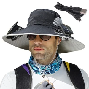 Wide Brim Sun Hat with Solar Fan, Solar Fan Hat, Men Sunscreen Sun Hat with F... - Picture 1 of 9