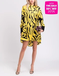 RRP€500 JUST CAVALLI Satin Trapeze Dress IT40 US4 UK8 S Logo Two Tone Mock Neck - Imagen 1 de 10