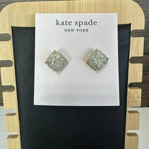 Kate Spade New York Gold Plated Square Stud Earrings Opal Iridescent Glitter - Picture 1 of 4