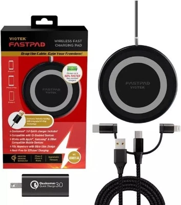 FASTPAD Ultra Slim Qi Wireless Charger Adapter 3 in 1 (USB-C, Micro-USB) Cable W - Image 1 of 4