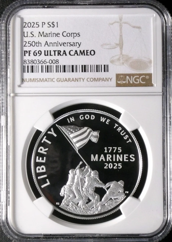 2025-P Marine Corps 250th Anniversary  Silver $1 Dollar Proof NGC PF69 - Image 1 of 1