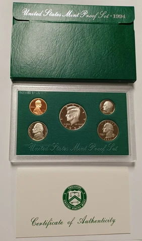 1994 Clad US Proof 5 Coin Set with Original Packaging & COA COMPLETE Cover