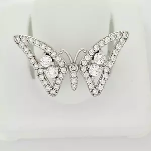 Solid 925 Sterling Silver Sparkly Butterfly Ring 3 Dimensional, Size 7 - Picture 1 of 4