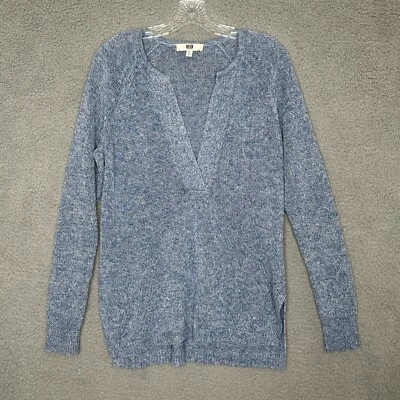 Suéter Pullover de Lino Etcetera M Azul Tejido Slub Cuello en V Manga Raglán Peso Ligero Foto 1 de 4