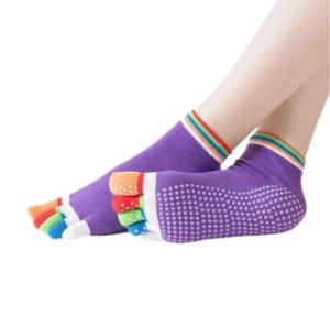 Yoga Pilates Grip Socks Small/Medium Purple with Multi-Color Toes - Picture 1 of 5