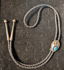 Vintage Navajo Sterlingsilber Türkis Bärentatze, Shadowbox Bolokrawatte Größe 1-1/4 - Bild 1 von 2