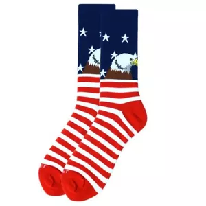 Parquet Men's Crew Novelty Socks Bald Eagle American Flag Shoe Size 6-12.5 New - Picture 1 of 1