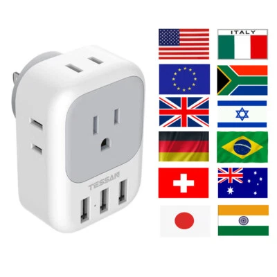 International Travel Power Plug Adapter Tap with 4 Outlet 3 USB for Cruise Ship - Image 1 of 4