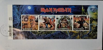 Hoja en miniatura conmemorativa GB 2023 muy fina usada Iron Maiden en sobre Foto 1 de 3