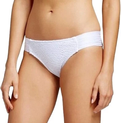 Bikini Hipster Swim Bottoms White Eyelet Panel Overlay Ruched Side Mossimo 8542 - Image 1 of 3