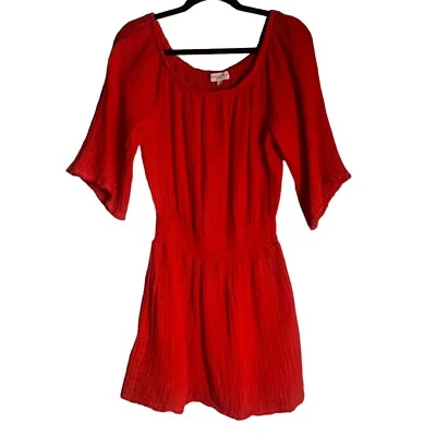 Michael Stars Fernanda Dress Smocked Off The Shoulder Gauze Red L Beach Coverup - Image 1 of 4