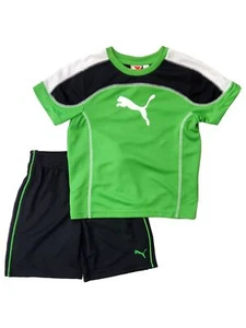 Puma Boys Green, Black & White Shorts & T-Shirt Set Athletic Outfit Size 4 - Picture 1 of 2