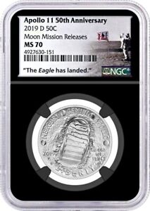 2019 D 50C Apollo 11 50th Anniversary Half Dollar NGC MS70 Moon Mission Releases