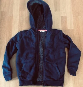 M&S NAVY FLEECE LINED WARM THICK HOODED ZIP TOP JACKET WORN ONCE ONLY 5-6Y VGC - Picture 1 of 7