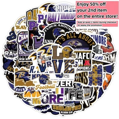 50 pegatinas de vinilo impermeables Baltimore Ravens NFL fútbol americano teléfono equipaje coche Foto 1 de 4