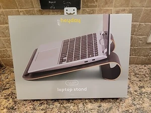 Heyday Laptop Stand Wood 10.8" X 10" inch (Holds Laptop Up to 16”) Black/Gold - Picture 1 of 4