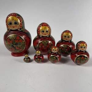 Matroschka russische Sergijew Posad Nestpuppe rot schwarz 7 Stück - Bild 1 von 11